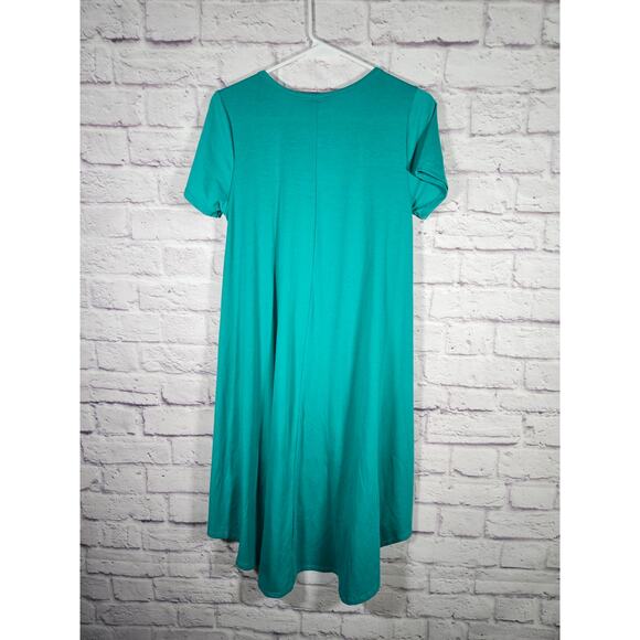 LulaRoe Teal Women's Carly TShirt Dress Short Sleeve Size XS Front Pocket - Picture 3 of 7